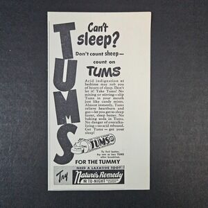 1949 Tums Stomach Distress Vintage Print Ad Eat Like Candy Acid Indigestion Tabs